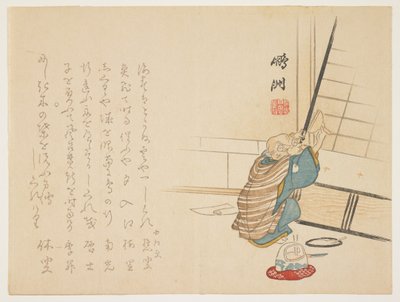 Oude man repareert een shoji-scherm, ca. 1848-53 door Ho Shu